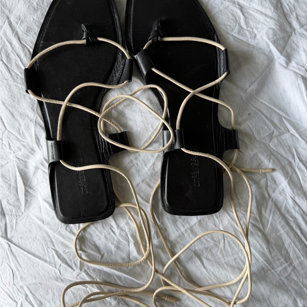 Massimo Dutti Black and Cream Strappy Sandals